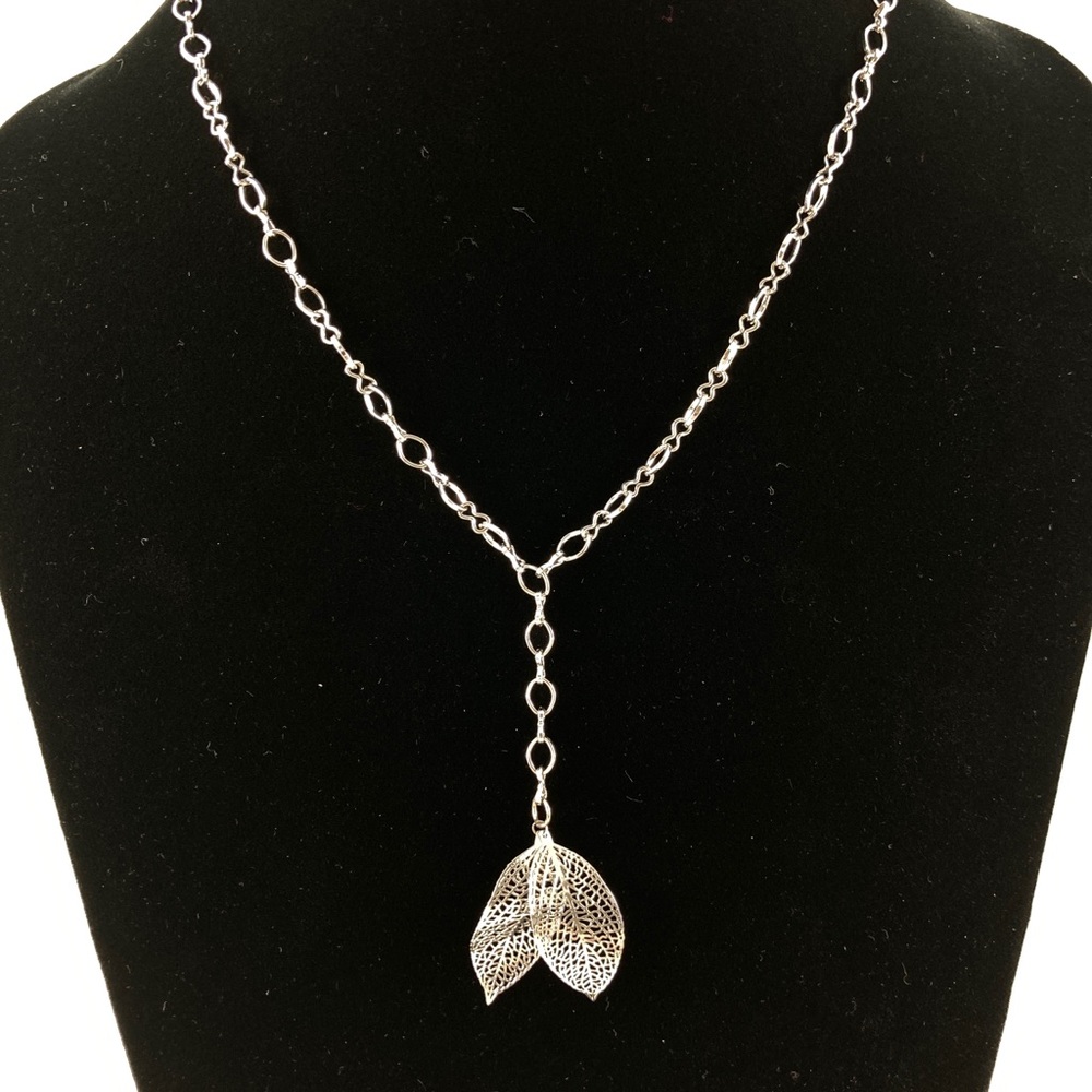 Silver Leaves Lariat Necklace, Handmade, Y Necklace, Laser Cut, Forest Core
